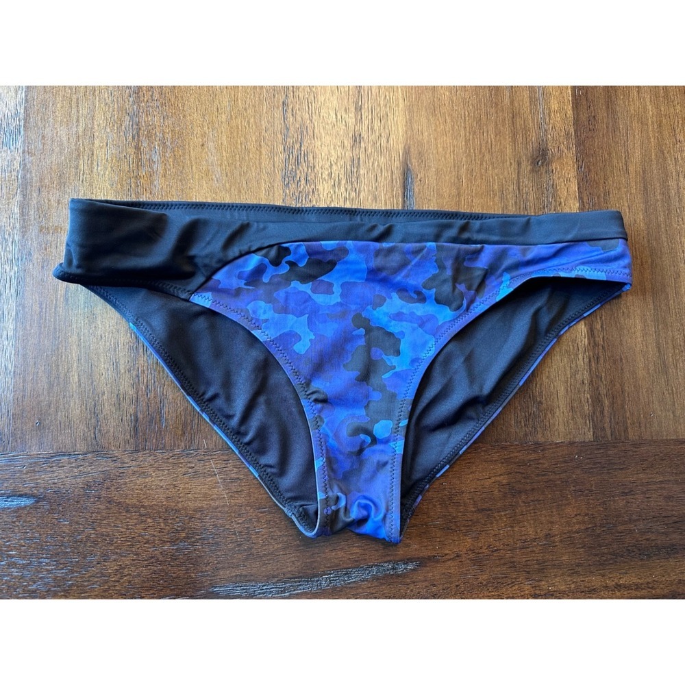 Athleta Blue Camo Bikini Bottom Women Swim Brief Low Rise Black- size Medium